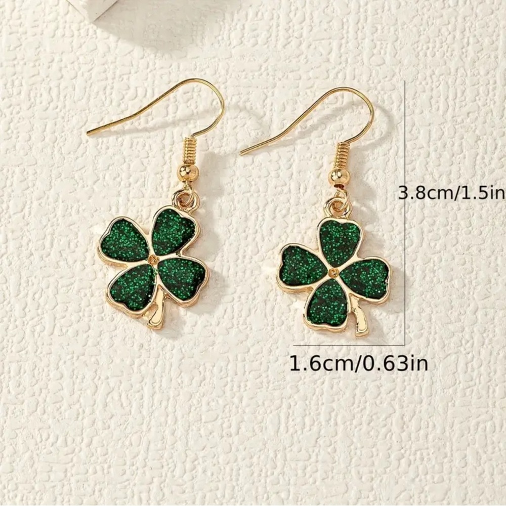 14K YELLOW GOLD FOUR-LEAF CLOVER DANGLE EARRINGS | 1 Pair - Picture 4 of 4